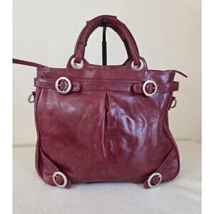 Latico Leather Deep Red Burgundy Wine Satchel Floral Lining Pockets